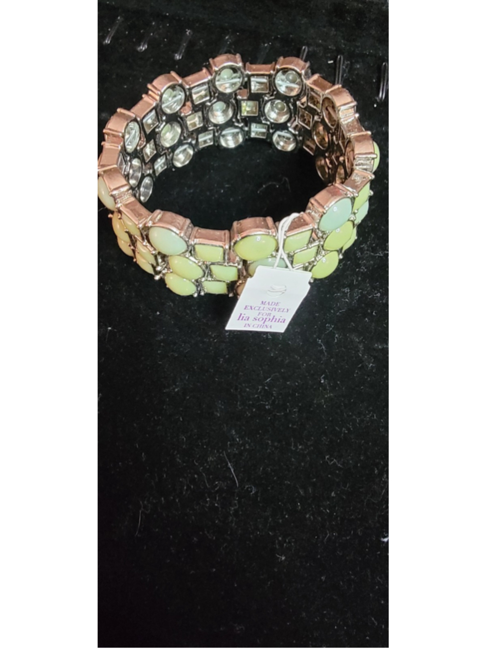 Lia Sophia Green Enamel Statement Bracelet Chunky Silver Tone Retro Mod Spring - Picture 7 of 7